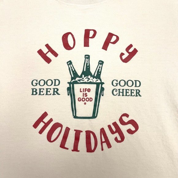 Men's Life Is Good Crusher Hoppy Holidays Beige T‎ Shirt Size Medium - Picture 3 of 5